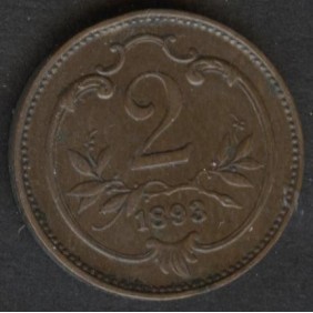 AUSTRIA 2 Heller 1893