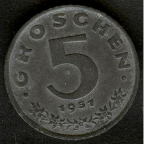 AUSTRIA 5 Groschen 1951