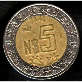 MEXICO 5 Pesos 1992 Bimetallic