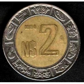 MEXICO 2 Pesos 1994 Bimetallic