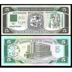 LIBERIA 5 Dollars 1991