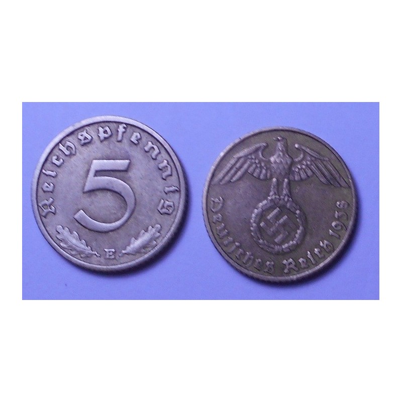 GERMANY THIRD REICH 5 Reichspfennig 1938 E