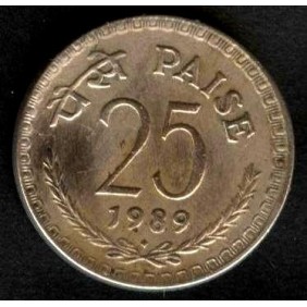 INDIA 25 Paise 1989 B nickel