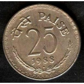 INDIA 25 Paise 1988 B nickel