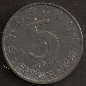 AUSTRIA 5 Groschen 1968