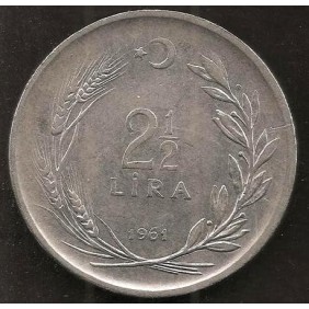 TURKEY 2 1/2 Lira 1961