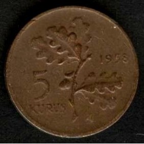 TURKEY 5 Kurus 1958