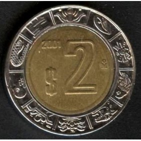 MEXICO 2 Pesos 2001 Bimetallic