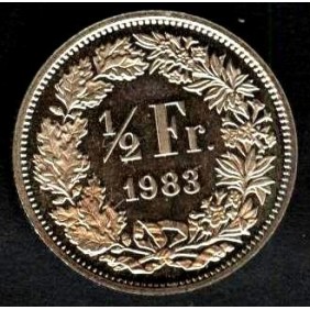 SWITZERLAND 1/2 Franc 1983...
