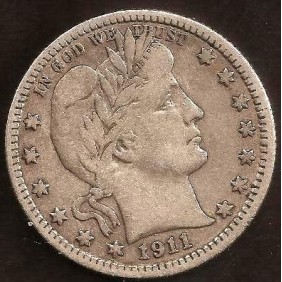 USA Barber Quarter 1911