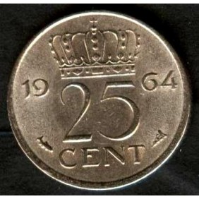 NETHERLANDS 25 Cents 1964