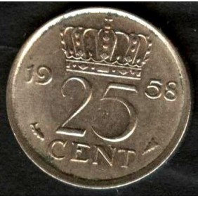 NETHERLANDS 25 Cents 1958