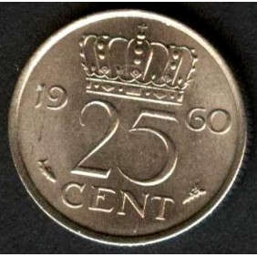 NETHERLANDS 25 Cents 1960