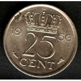NETHERLANDS 25 Cents 1956