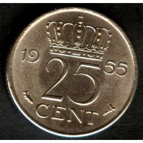 NETHERLANDS 25 Cents 1955