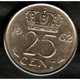 NETHERLANDS 25 Cents 1962