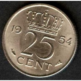 NETHERLANDS 25 Cents 1954