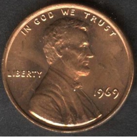USA 1 Cent 1969 Lincoln Red...