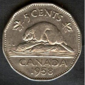 CANADA 5 Cents 1958