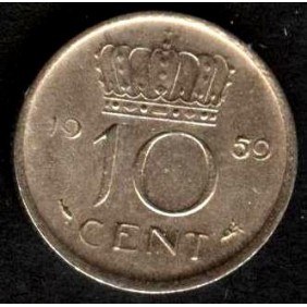 NETHERLANDS 10 Cents 1959