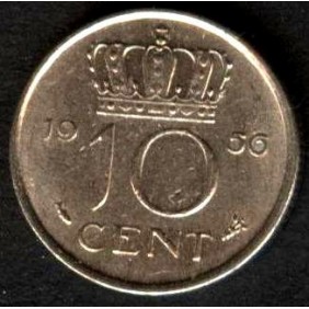 NETHERLANDS 10 Cents 1956