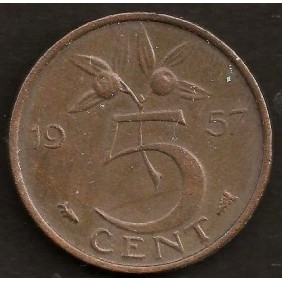 NETHERLANDS 5 Cents 1957