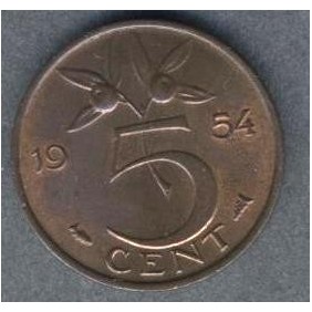 NETHERLANDS 5 Cents 1954