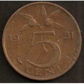 NETHERLANDS 5 Cents 1951