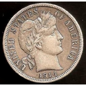 USA Barber Dime 1914 S