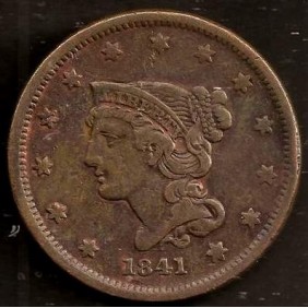 USA 1 Cent 1841 Braided Hair