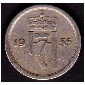 NORWAY 25 Ore 1955