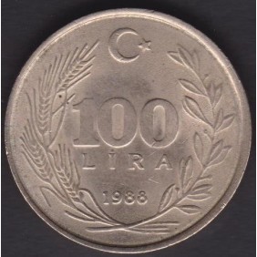 TURKEY 100 Lira 1988 Copper...