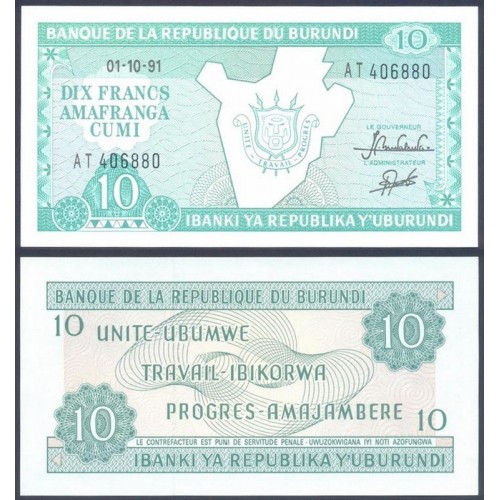 BURUNDI 10 Francs 1991