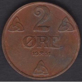NORWAY 2 Ore 1951