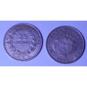 COSTA RICA 25 Centimos 1948
