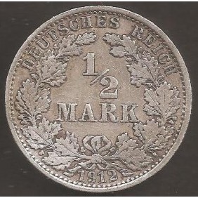 GERMANY EMPIRE 1/2 Mark 1912 A