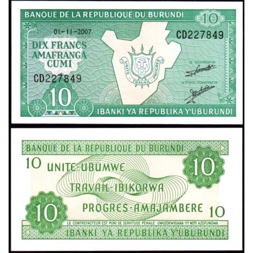 BURUNDI 10 Francs 2007