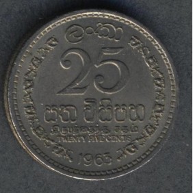 CEYLON 25 Cents 1963