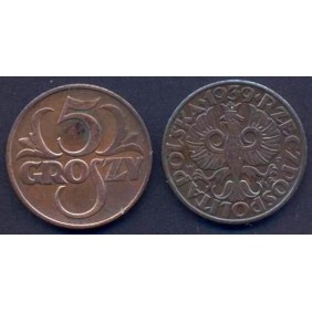 POLAND 5 Groszy 1939 Bronze