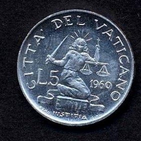 VATICANO 5 Lire 1960