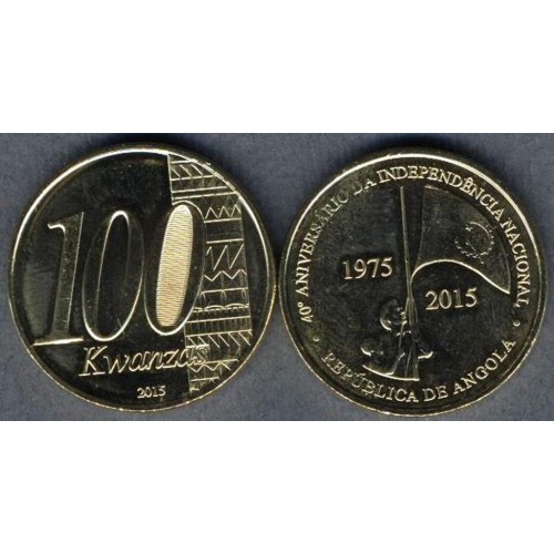 NEW ISSUE 100 KWANZAS UNC COIN 2015 YEAR BIMETAL 40th ANNI INDEPENDENCE ANGOLA 