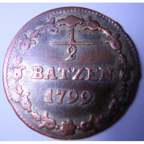SWITZERLAND 1/2 Batzen 1799