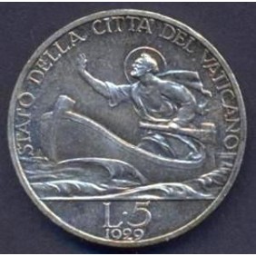 VATICANO Pio XI 5 Lire 1929 AG