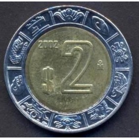 MEXICO 2 Pesos 2002 Bimetallic