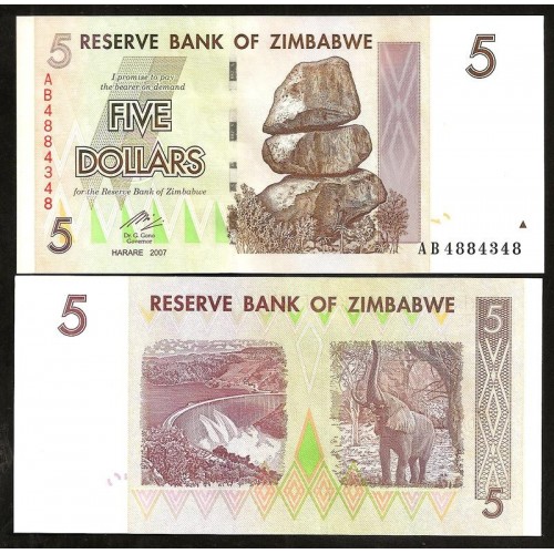 ZIMBABWE 5 Dollars 2007