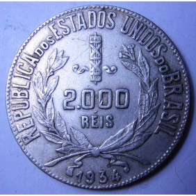 BRAZIL 2000 Reis 1934 AG