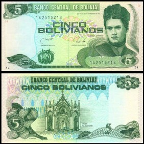 BOLIVIA 5 Bolivianos 1990