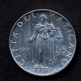 VATICANO 5 Lire 1951