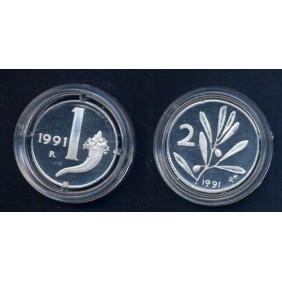 1 Lira + 2 Lire 1991 Proof...