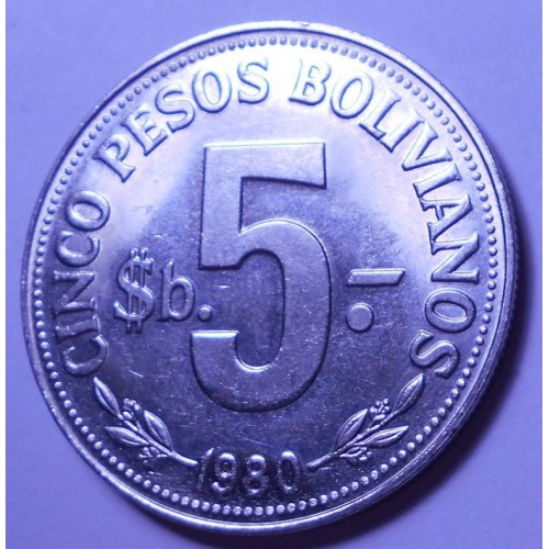 BOLIVIA 5 Pesos Boliviano 1980